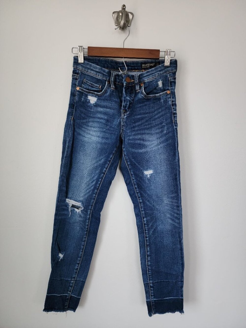 Blank NYC mid rise raw hem skinny blue jeans 26